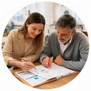 Orientadora laboral revisando un plan de empleo y formación con una persona adulta